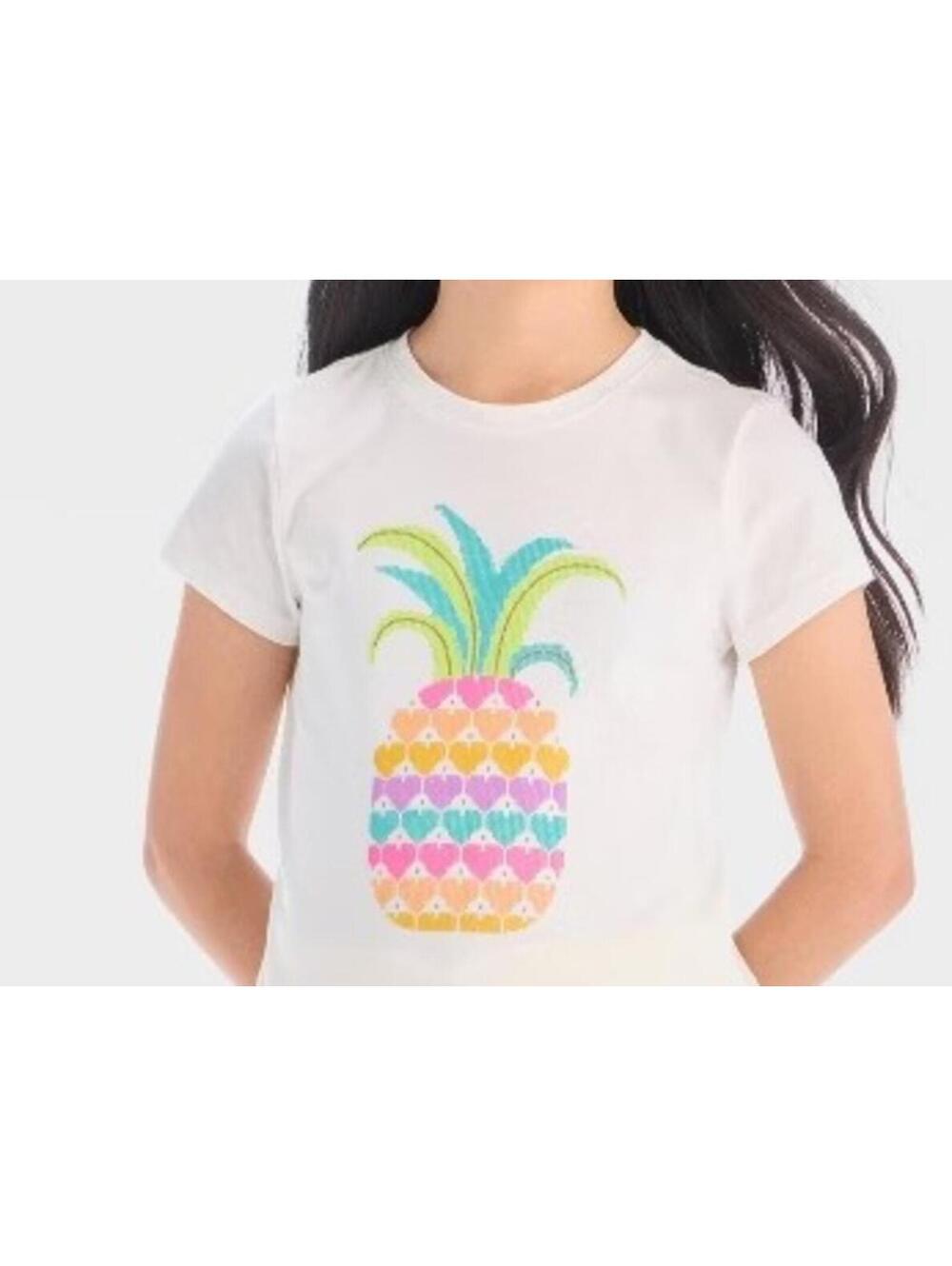Girls' Short Sleeve Heart Pineapple T-Shirt - Cat & Jack™ Cream, L (10-12)